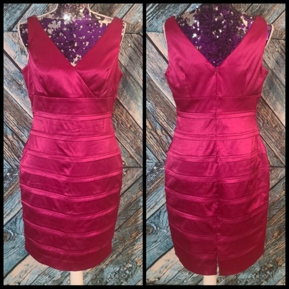 American Living Women's Size 12 Satin Magenta Bondage Bodycon Mini Dress